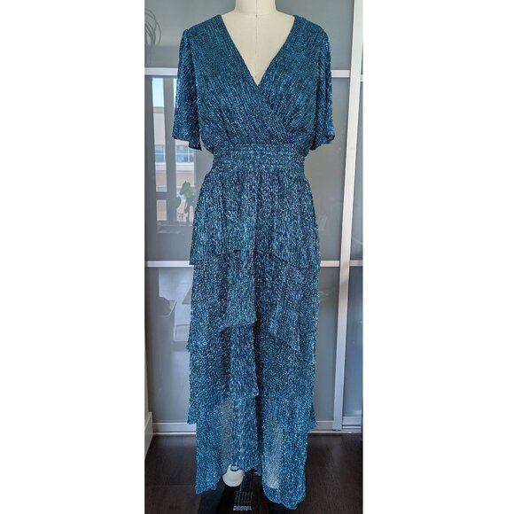 Kensie Glitter Teal Maxi Dress Size 12 - Picture 1 of 6